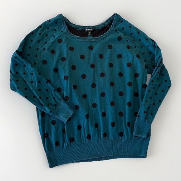 TORRIDS Sweater Teal & Black Polka Dot Size 2x  Fall Sweater Weather - Picture 1 of 7